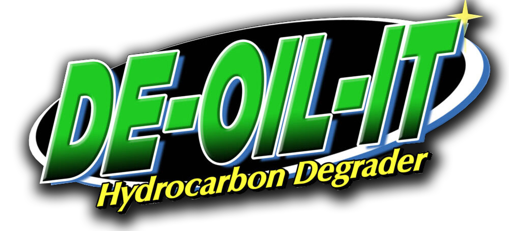 A green and black logo for de-oil-it hydrocarbon degrader