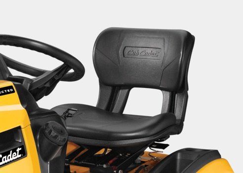 a picture of a cub cadet law mower seat and steering wheel