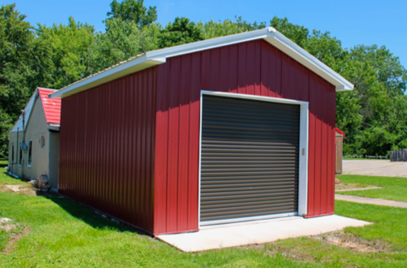 Red single door garage