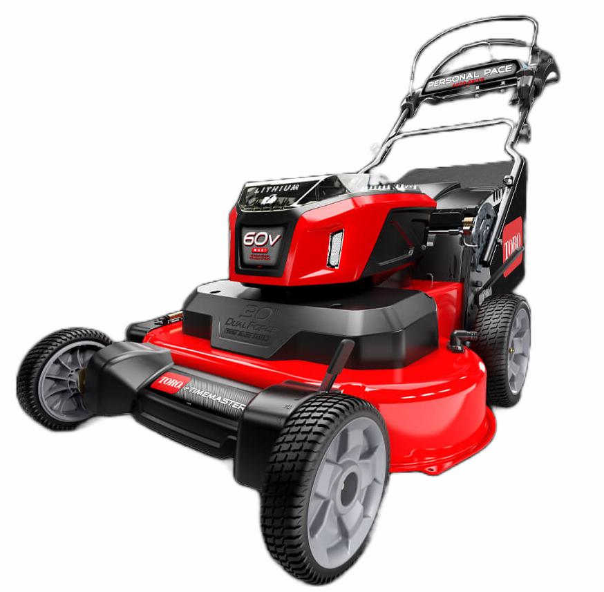 A red and black toro mower on a white background.