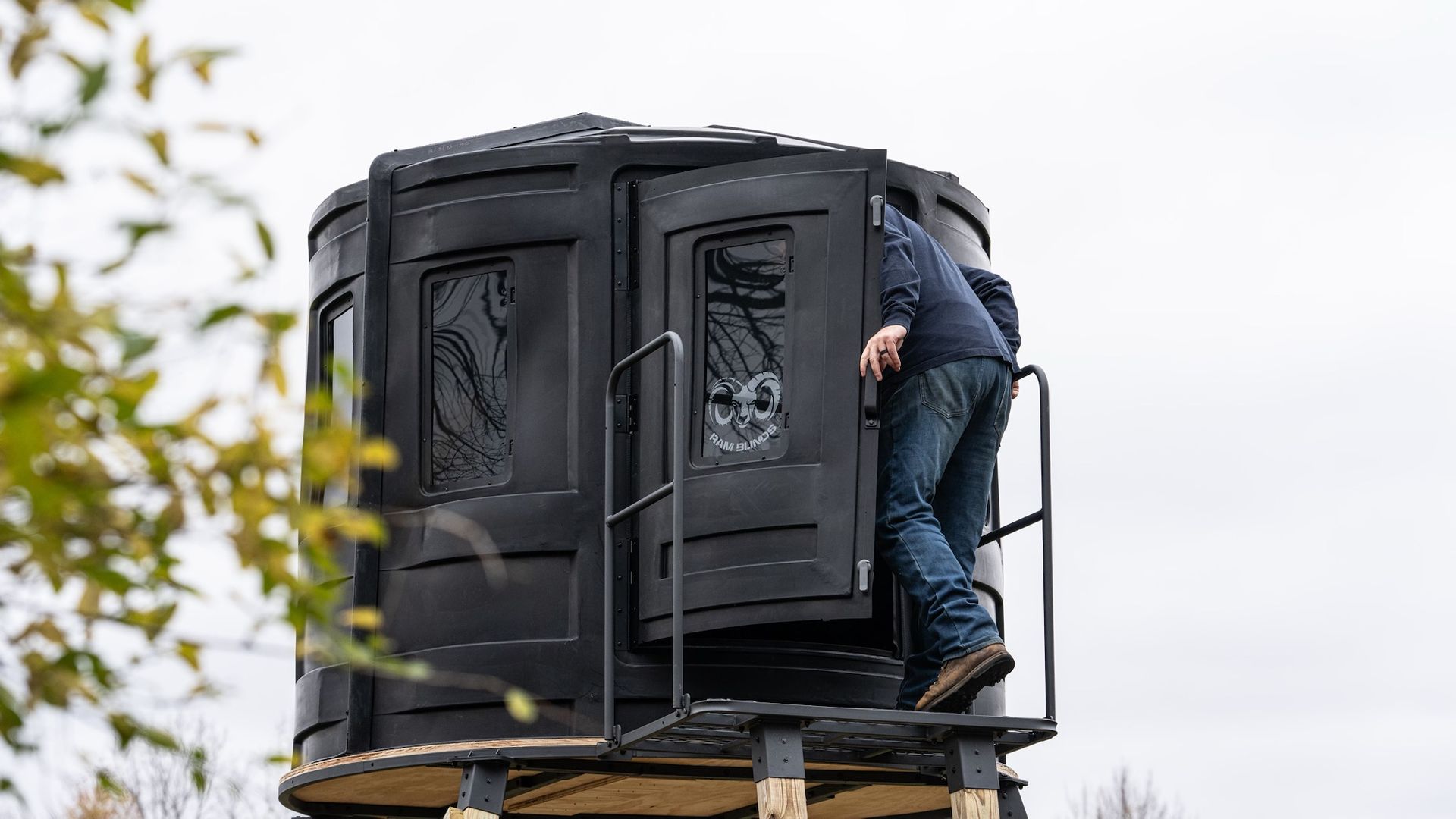 Man Entering Ram Hunting Blind 