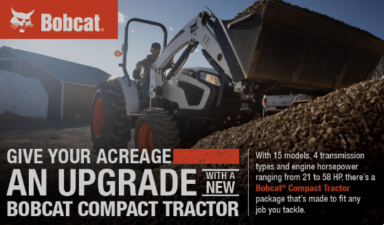 an advertisement for a bobcat compact tractor