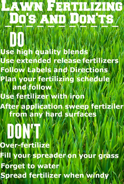 A poster about lawn fertilizing do 's and don 'ts