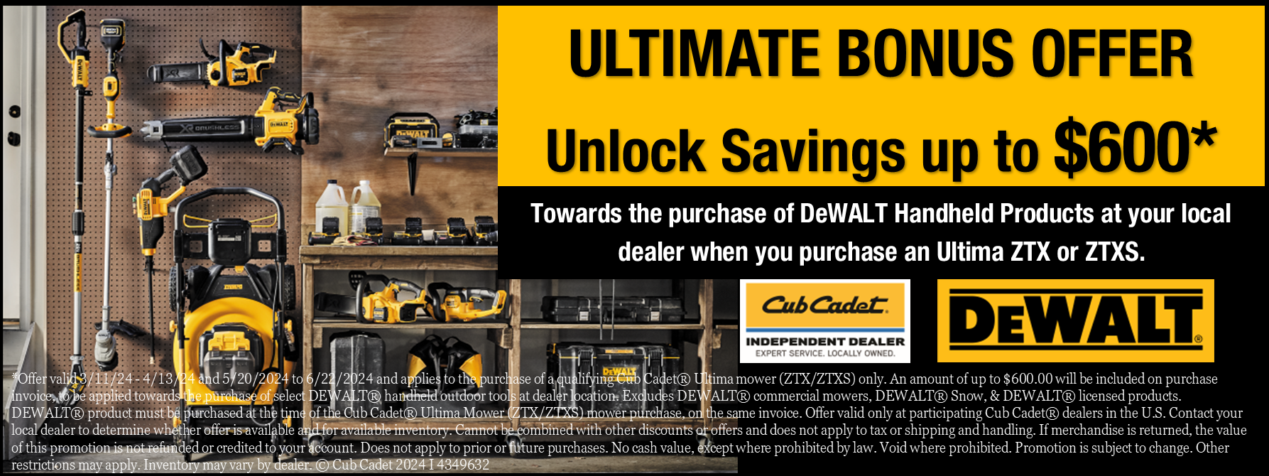 a dewalt advertisement that says ultimate bonus offer unlock savings up to $ 600
