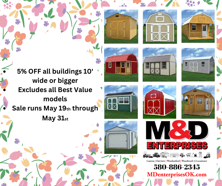 An advertisement for m & d enterprises shows a variety of garages