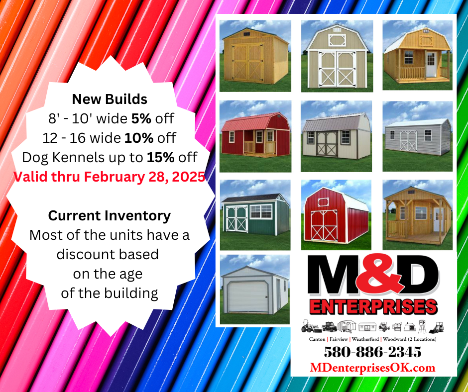 An advertisement for m & d enterprises shows a variety of garages