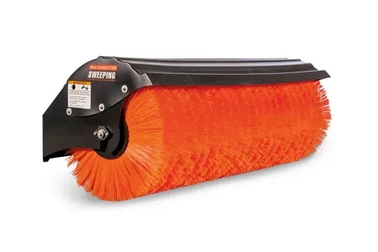 a sweeping brush with orange bristles on a white background