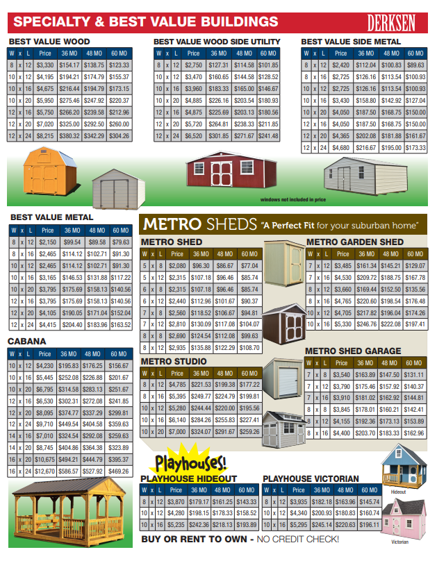 A brochure for metro sheds shows different types of sheds