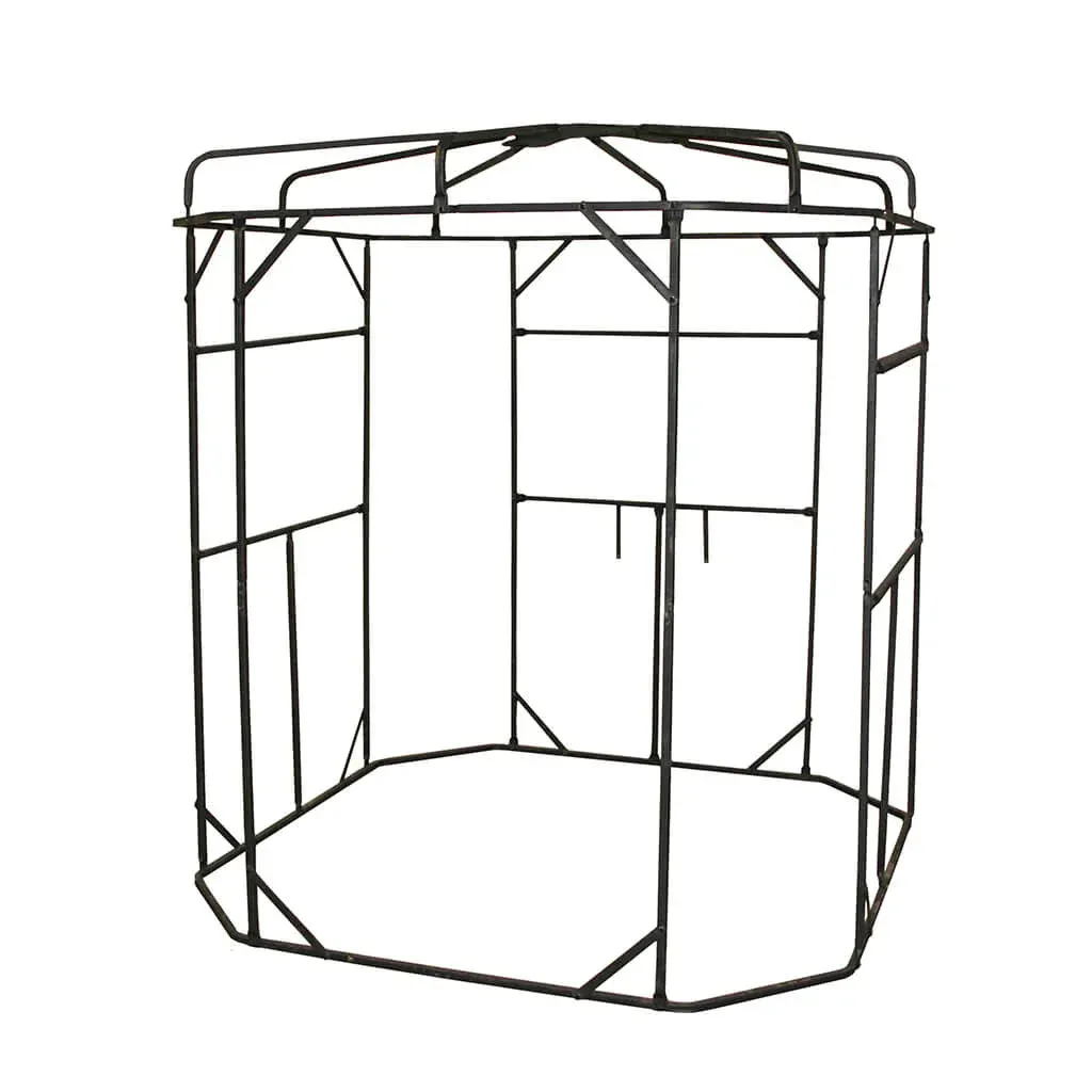 a black metal structure with a white background