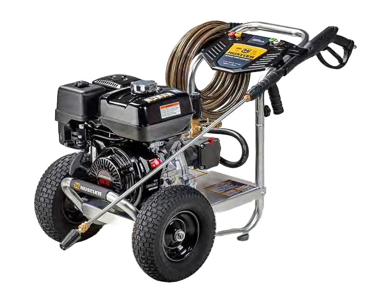 a hustler pressure washer with a hose attached to it
