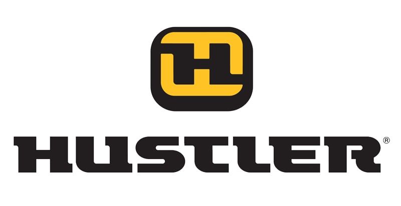 A black and yellow logo for hustler on a white background.