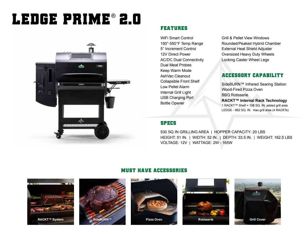 A brochure for a grill called the ledge prime 2.0