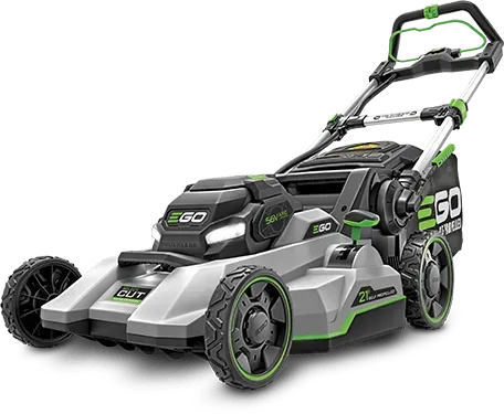 a ego lawn mower is shown on a white background .