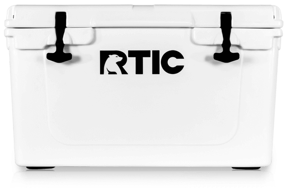 A white cooler with the word rtic on it