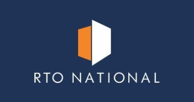 a blue background with a white and orange logo for rto national