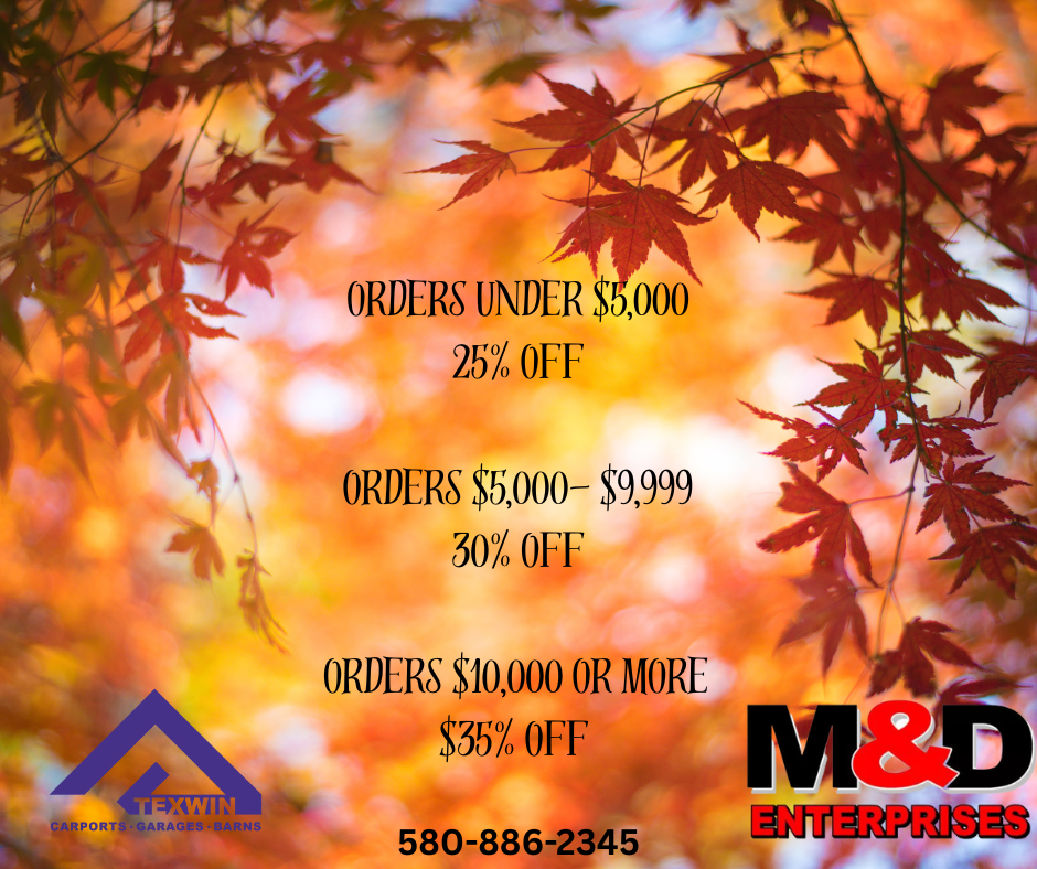 Texwin carports garage barns is offering a christmas promotion for orders under $ 5k.