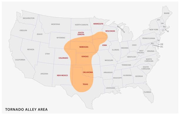 A map of the united states showing the tornado alley area