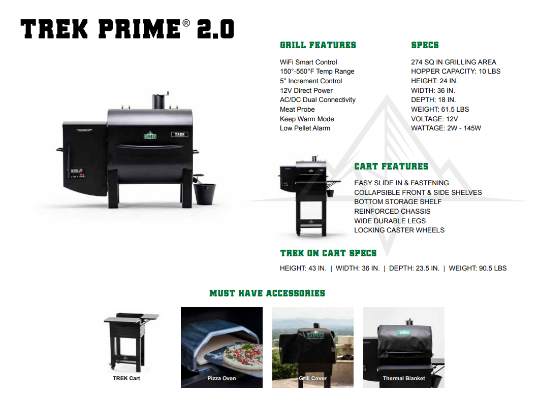 A brochure for the trek prime 2.0 grill