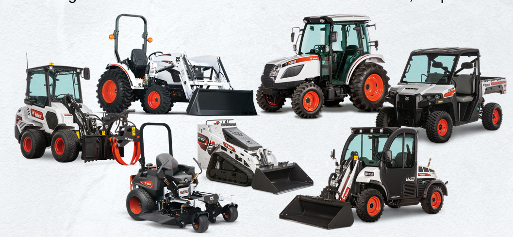 a group of bobcat tractors are shown on a white background