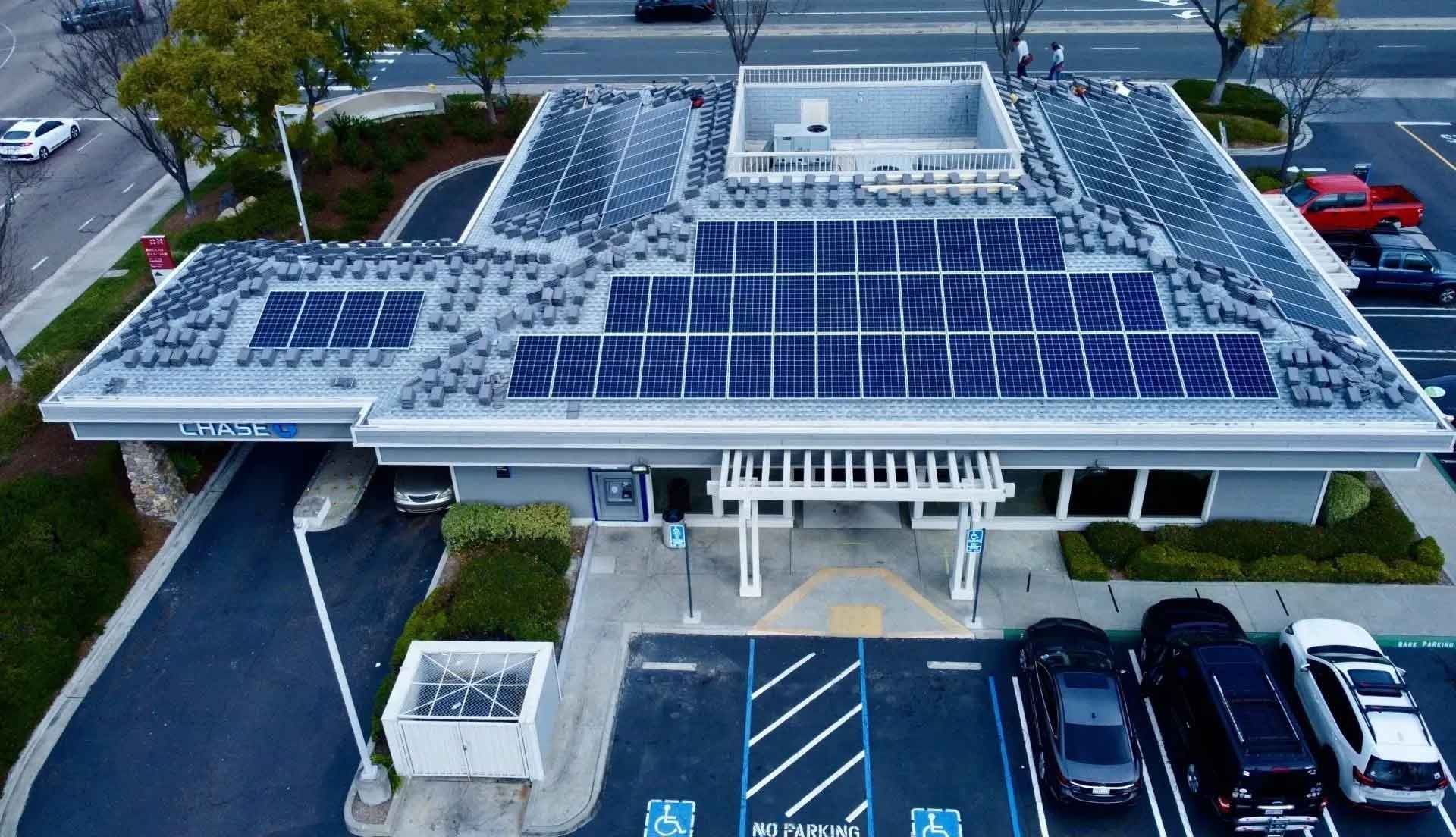 Chase Bank in the process of being reroofed by Dana Logsdon Roofing  & Solar