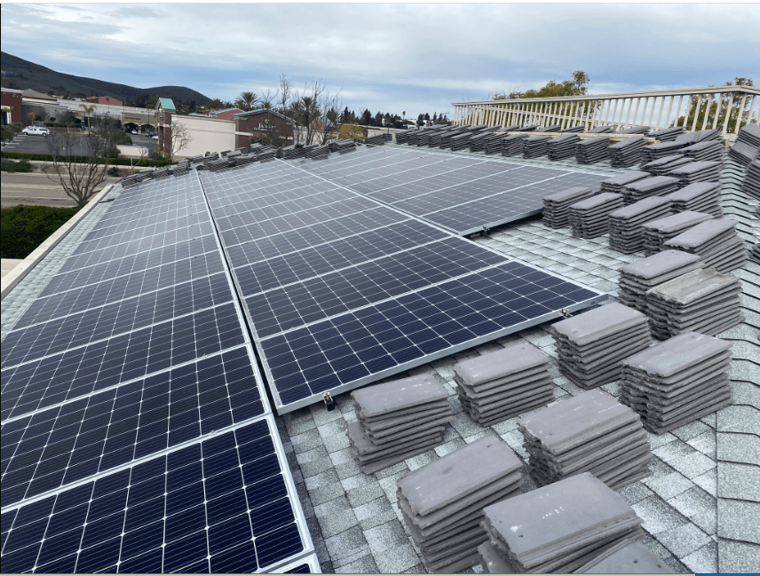 solar panels being installed on a new Chase bank Tile roof in El Cajon, CA