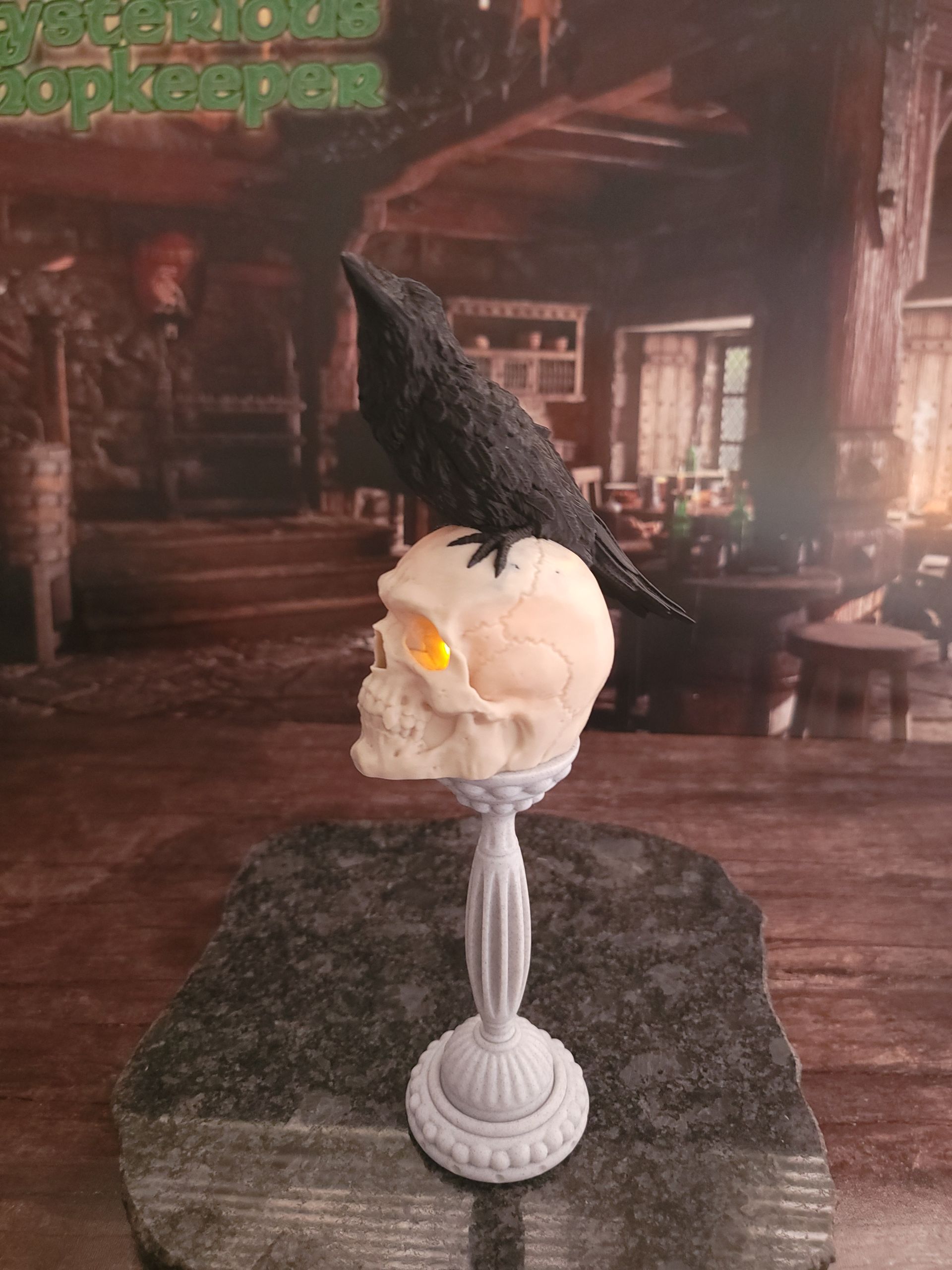 Raven Skull Tea Light Holder