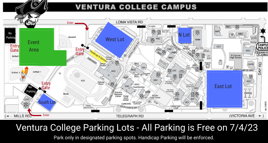 Ventura College parking map for July 3rd event