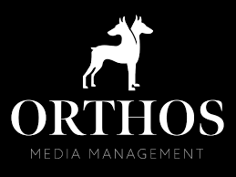 White logo of two-headed dog above the word 