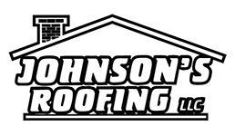 A black and white logo for Johnson 's Roofing LLC.