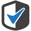 Blue checkmark inside a shield, representing security and approval.