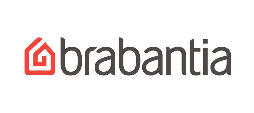 Het logo van brabantia is rood en zwart en heeft een huis erop.