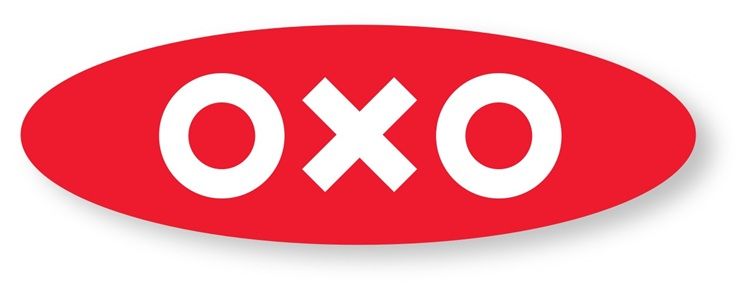 Een rood en wit oxo-logo op een witte achtergrond