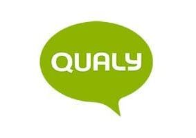 Een groene tekstballon met daarin het woord qualy.