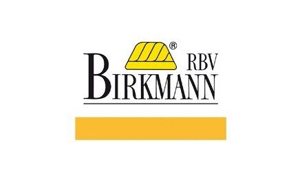 Een geel en zwart logo voor birkmann rbv op een witte achtergrond.
