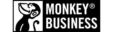 Een zwart-wit logo voor monkey business met een aap erop