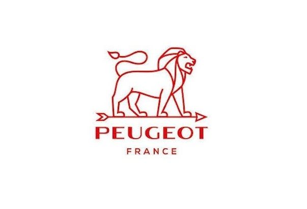 Peugeot frankrijk logo met een leeuw op een witte achtergrond