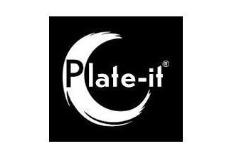 Een zwart-wit logo voor een bedrijf genaamd plate-it.