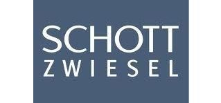 Het logo voor schott zwiesel is blauw en wit.