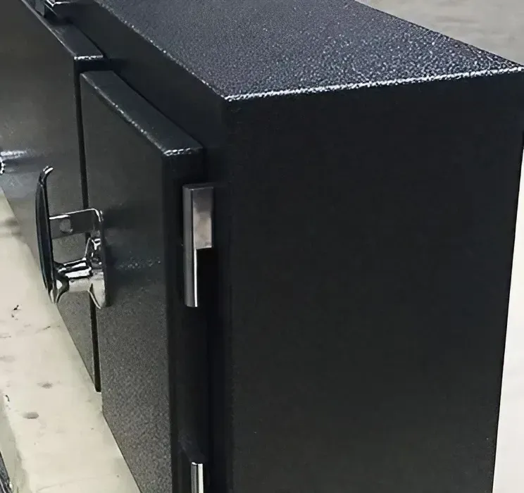 A Black Locker Cabinet with A Stainless Steel Handle — Maitland Sheet Metal in Rutherford, NSW