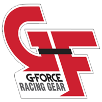 A red and white logo for g-force racing gear
