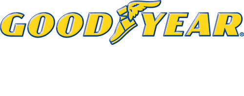 The logo for goodyear is yellow and blue and has a bird on it.