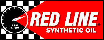 A red line synthetic oil logo with a checkered background