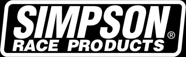 The logo for simpson race products is black and white.