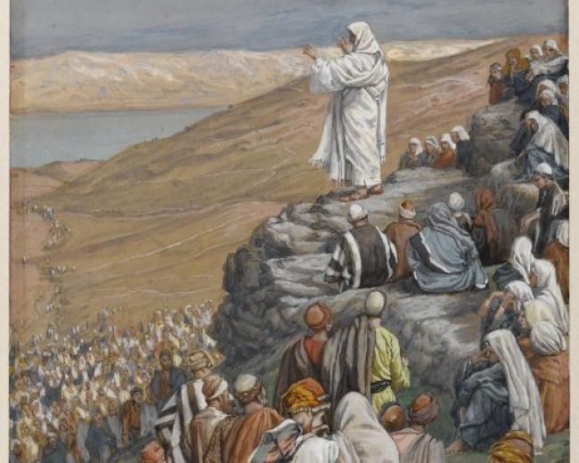 Jesus teaches the people from the mount