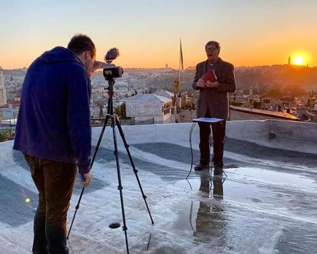 Rev. David Pileggi records a message on Easter morning in Jerusalem.