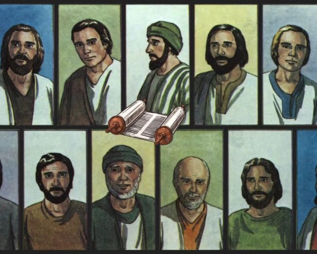 The eleven disciples with Torah and Stars of David 