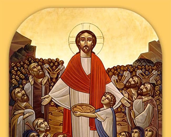 Coptic icon of Jesus feeding the multitude