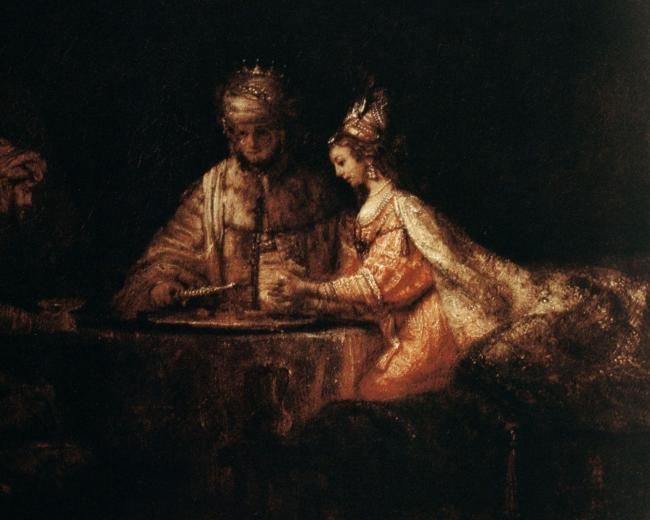 Ahasuerus, Haman and Esther by Rembrandt