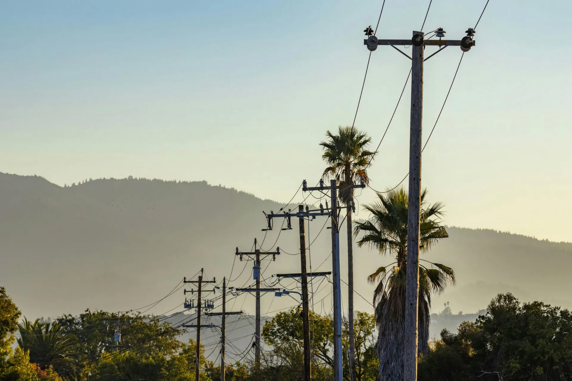 Utility poles and power lines in Southern California