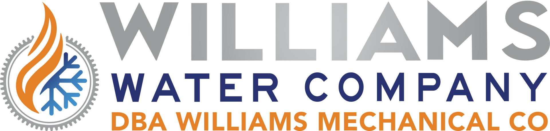 The logo for williams water company is black and blue